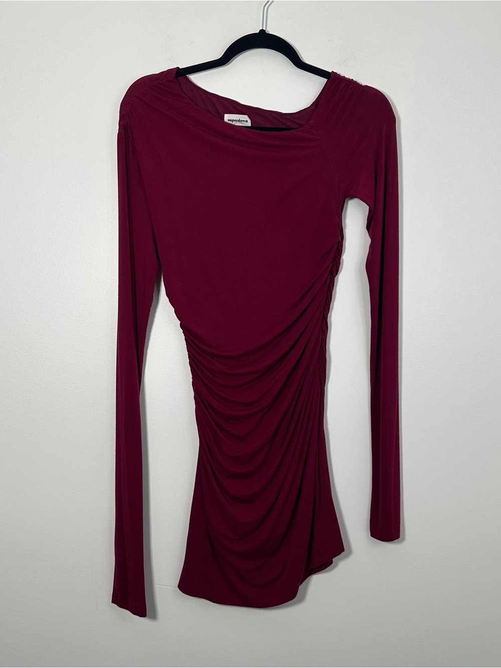 Superdown Women’s Small Burgundy Ruched Bodycon Mini Dress